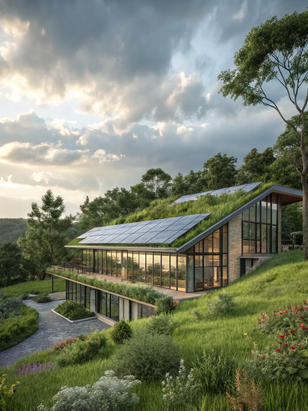 A sophisticated architectural rendering of a modern, sustainable building design, showcasing PATRION's commitment to innovative and eco-friendly real estate solutions.