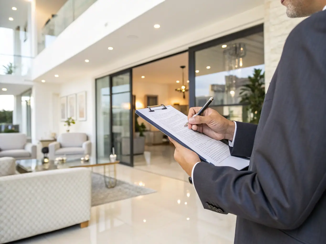 A professional property manager inspecting a rental property, ensuring it meets PATRION's high standards of quality and maintenance.